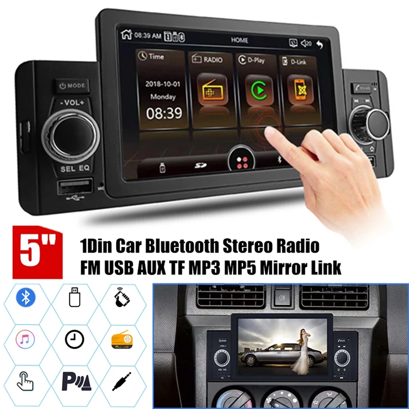 1Din Car Radio IPS MP5 Multimedia Player Bluetooth Autoradio Stereo Video Mirror Link for-Hyundai Nissian Toyota Lada