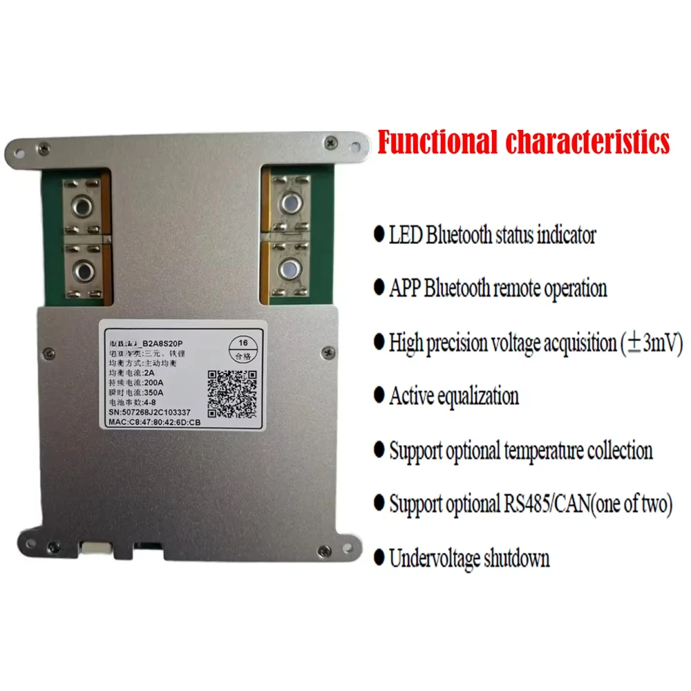 B2A8S20P Lifepo4 4S-8S 200A Smart BMS UART Communication Serial Port Battery Management System PCB Board Type