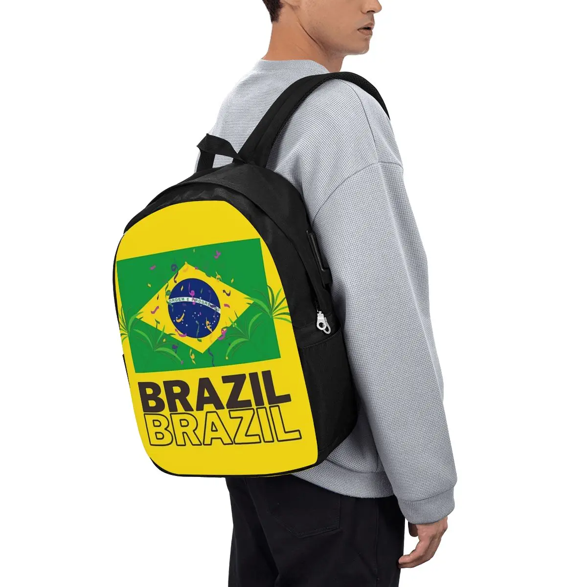 Brazil National Flag  Backpack Travel Notebook Bag Computer College Student School Bag Laptop Shoulder Bags for Men Women view 3