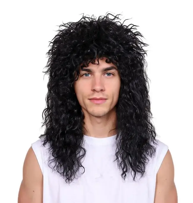 Style Rocker Punk Style Long Curly Wig with  Wig for Halloween Christmas School Thanksgiving Day