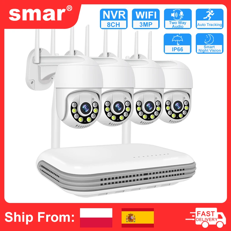 

Smar 8CH NVR 5MP Wireless Camera Kit Ai Humman Detect Outdoor 3MP PTZ WiFi Night Vision CCTV Security Surveillance System ICsee