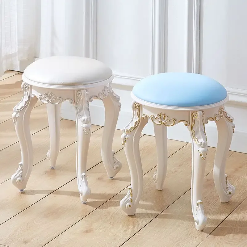 

European American Style Dressing Stool Makeup Soft Small Square Stools Household Chair Princess Bedroom Nail Ottomans Furniture