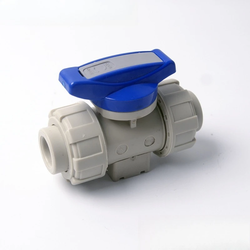 2025 صمام كروي PPH مع اتحادات مزدوجة، صمام PP، مفتاح صمام مياه بلاستيكي يدوي، تذوب بالحرارة