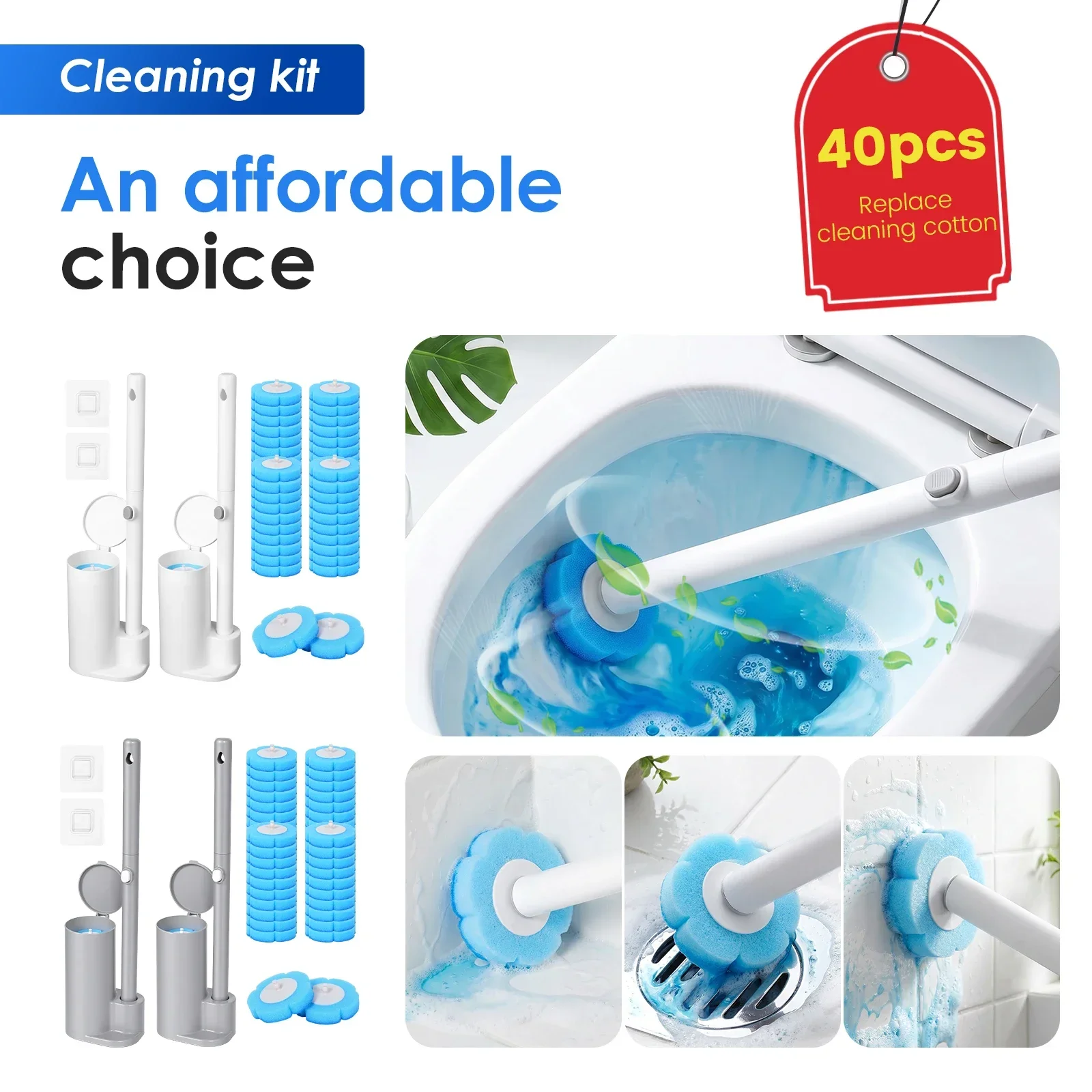 2 Set Toilet Brush Disposable Replacement Head Cleaning Kit Floor/Wall Mounted Toilet Bowl Brush & Holder Set Wc Accessory Tool view 2