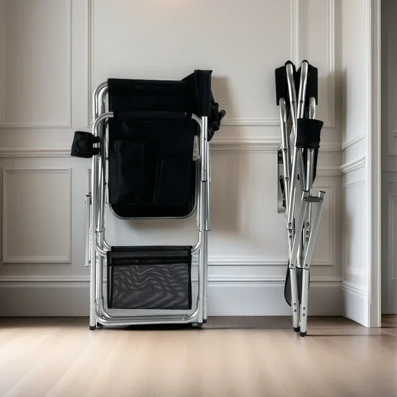 كرسي مدير طويل قابل للطي مع حامل أكواب طاولة جانبية ومسند للقدمين وحقيبة حمل لفناني الماكياج والعملاء كرسي قابل للطي #3