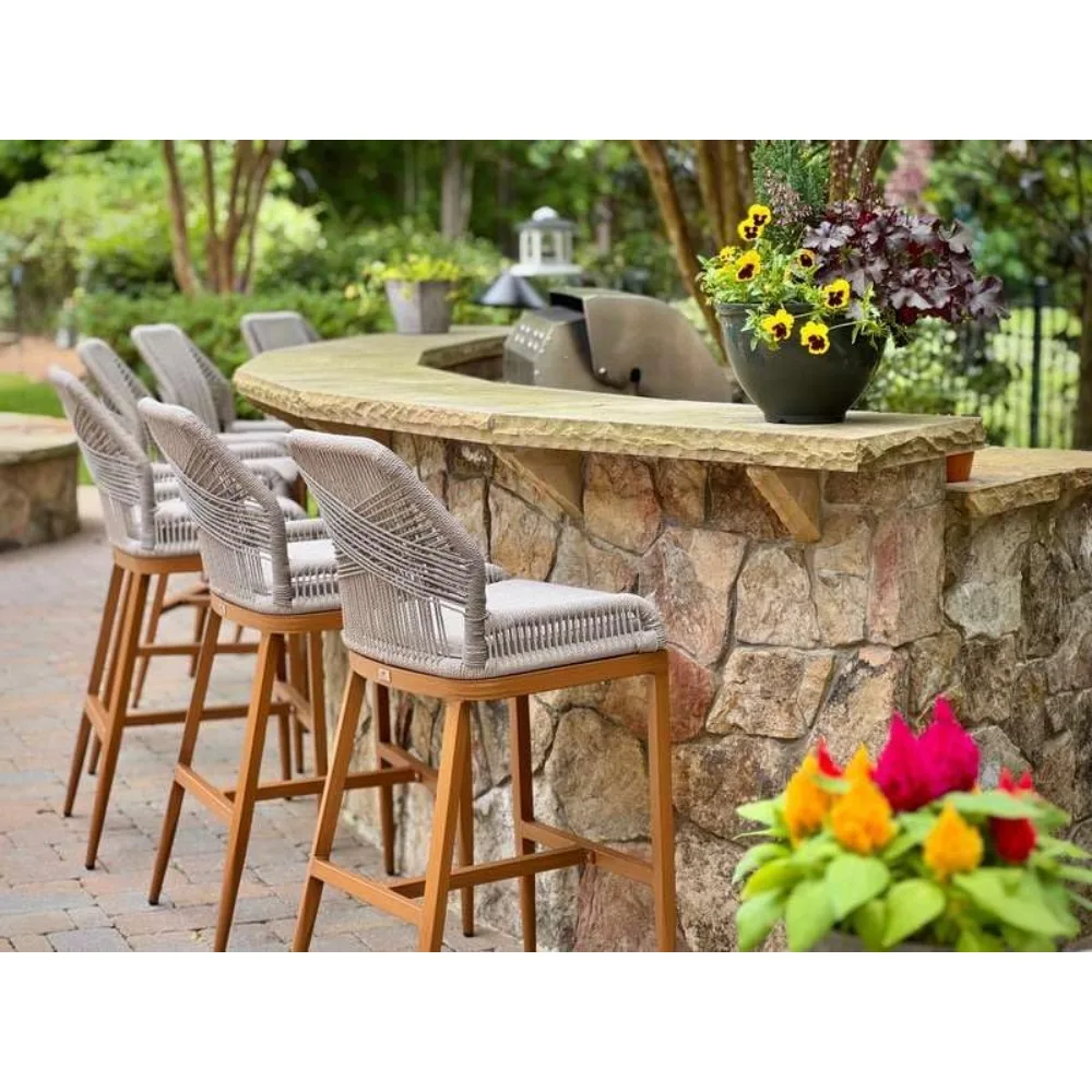 

Outdoor Counter Height Bar Stools Chair Set of 2 Modern Patio Metal Stools with Backrest and Arm, Cushions Included
