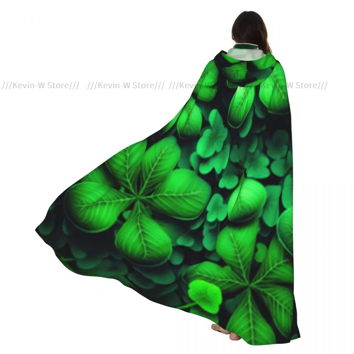 

Unisex Witch Party Reversible Hooded Adult Vampires Cape Cloak St Patricks Day Abstract Shamrock Leaves