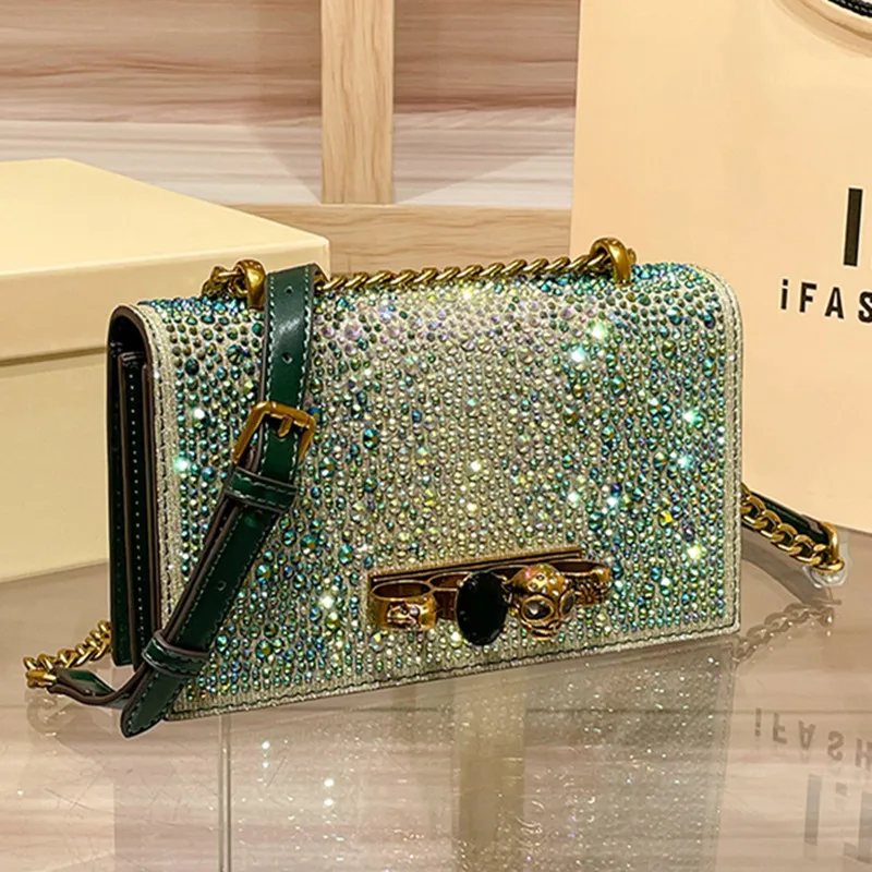 

High-Grade Diamonds Dinner Bag Women's Handbag 2025 New Clutch Bag Skull Crossbody Fashion Chain Small Square Bag Messenger Bags