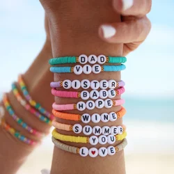 Vlen Customize Name Bracelet Jewelry Boho Summer Beach Initial Letter Bracelet for Women Personalized Pulseras Heishi Jewellery