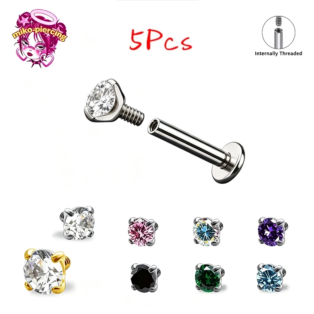 5 Stück F136 Implantat-Titan Großhandel 16G 2/3/4mm 5A CZ Herz Innengewinde Helix Ohrknorpel Tragus Piercing