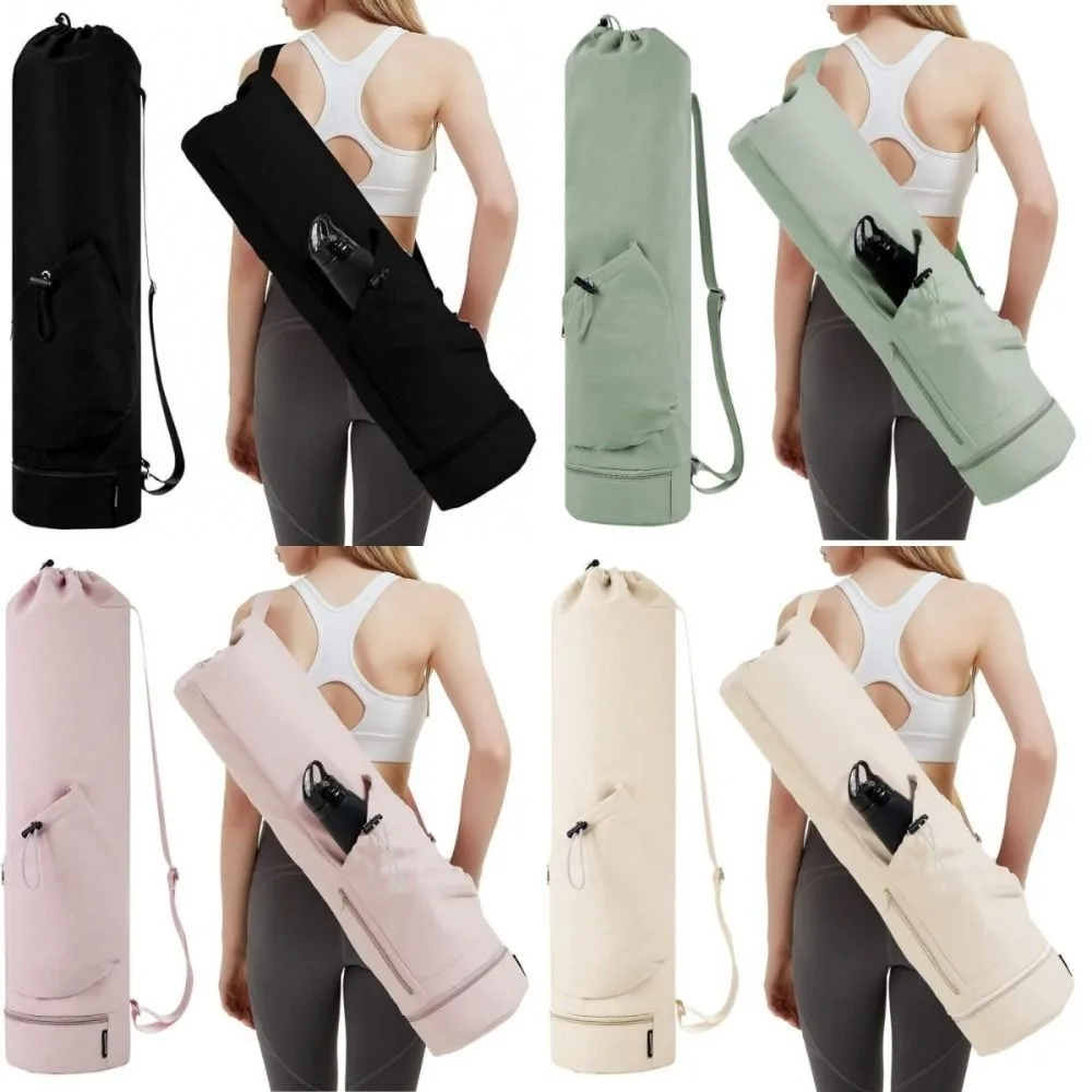 Large Capacity Yoga Mat Bag Adjustable Shoulder Straps Drawstring Breathable Sports Bag Black Convenience Exercise Storage Bag