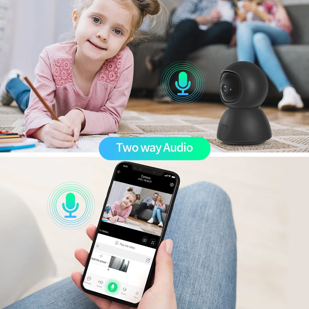 2MP TUYA 미니 클라우드 스토리지 Wifi 실내 보안 카메라 SECTEC 원 키 호출 이동 추적 개인 모드 감시 캠