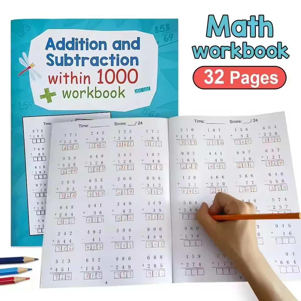 Addition and subtraction within 1000 Maths Workbook Primary School Training Book Arithmetic Competition Teaching Aids Montessori