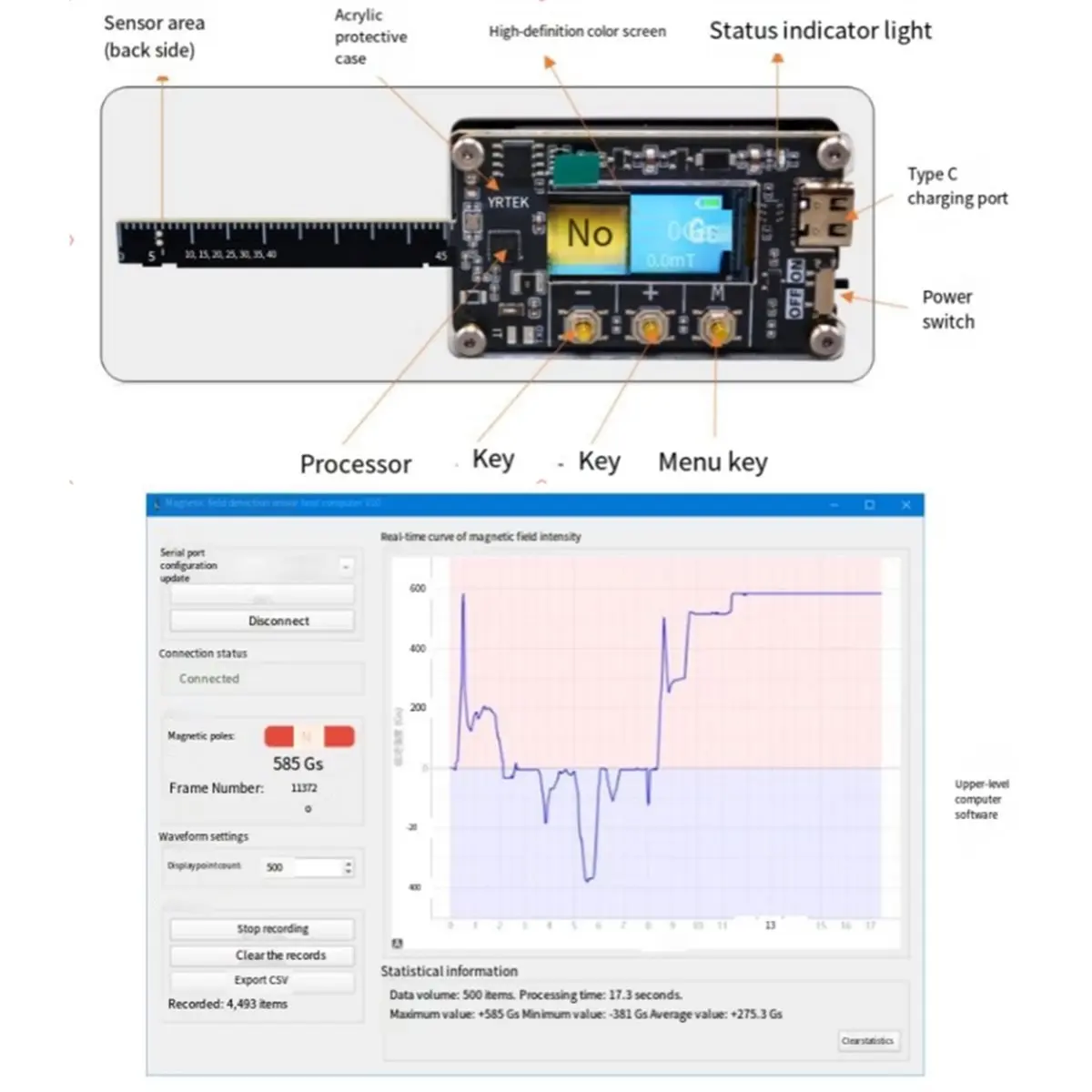 Magnetic Field Intensity Detection Module,Magnet Polarity Detection, Simple Gaussmeter Detector, with LCD Display Screen