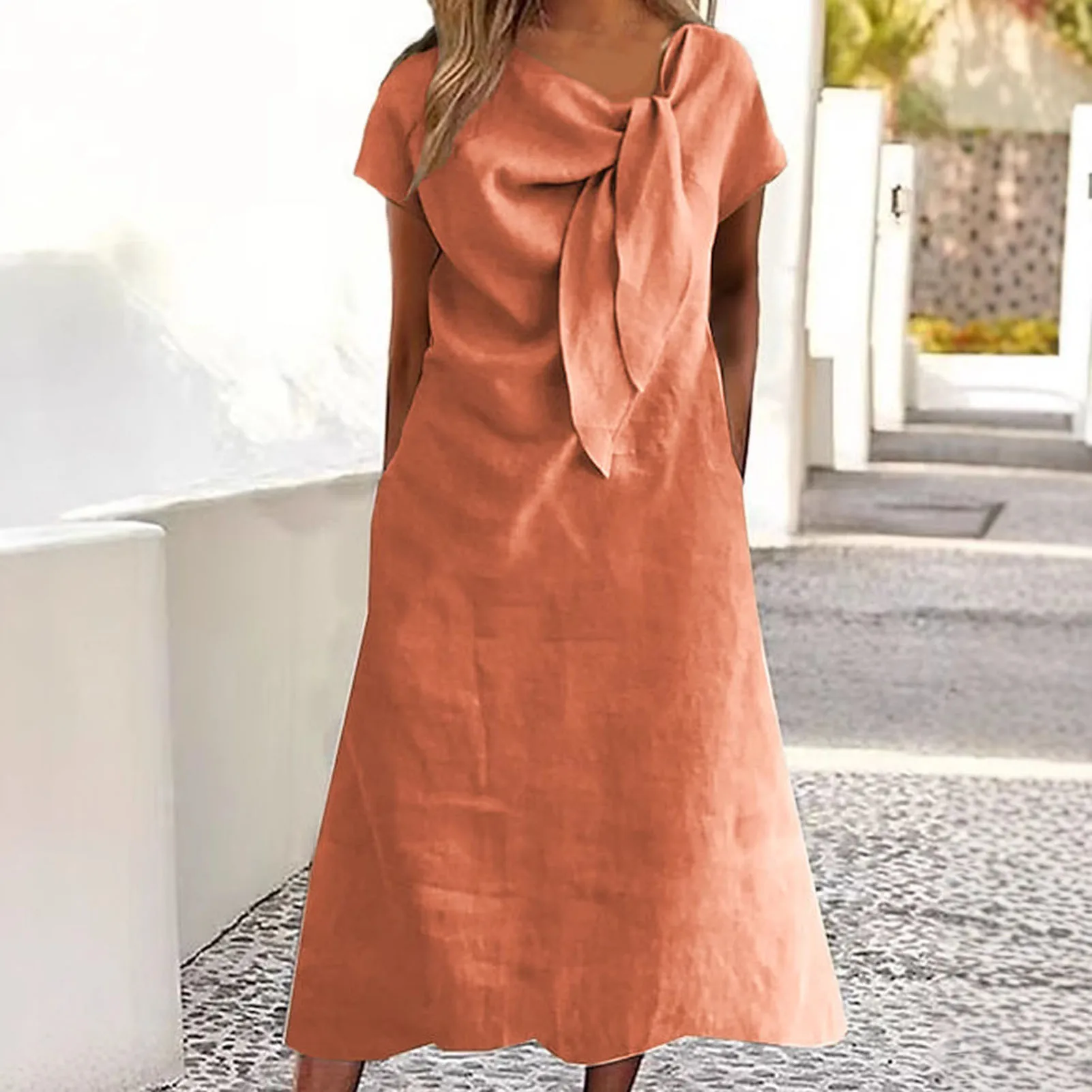 Women 2022 Loose Summer Vintage Ruffles Short Sleeve Dress Spring Large Big Printed Boho Casual Party Elegant Dresses