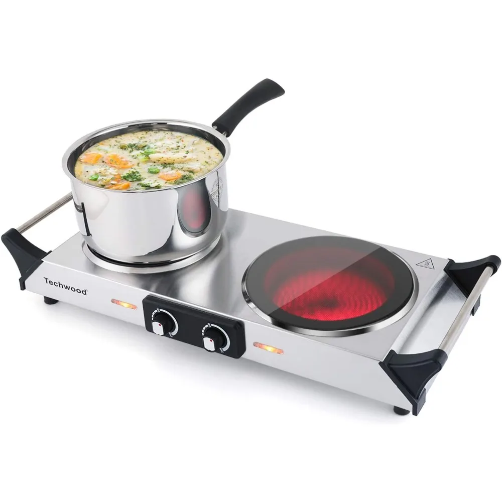 

Electric Stove, Double Infrared Ceramic Hot Plate for Cooking, Two Control Cooktop Burner, Portable Anti-scald