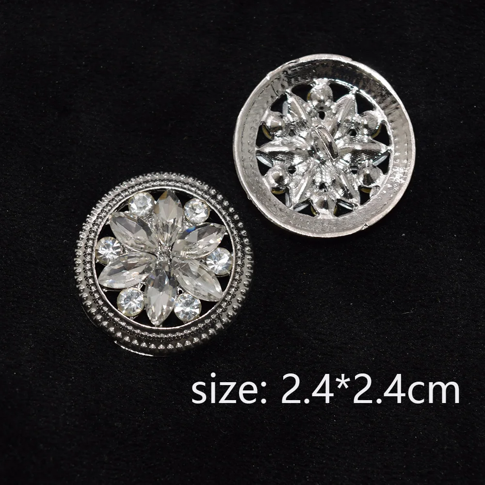 10Pcs/Lot 24*24mm Retro Fashion Luxury Diamond Metal Buttons Black Gold Silver for Shirts Clothing Jackets Rhinestone Buttons