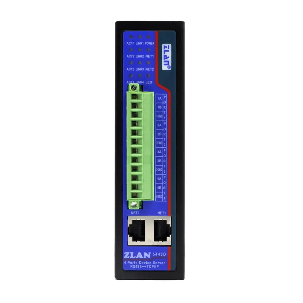 4 port Isolating RS485 to Ethernet TCPIP Converter Modbus RTU TCP Gateway DIN-rail Serial device server ZLAN5443D