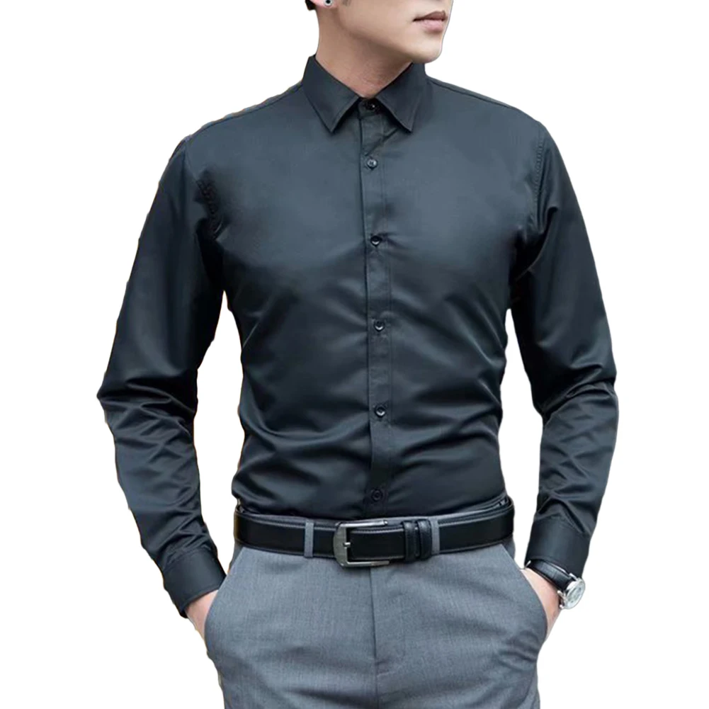 Men\'s Formal Business Shirts And Blouses Solid Color Long Sleeve Slim Casual Party Shirt Top Clothing Male Clothing