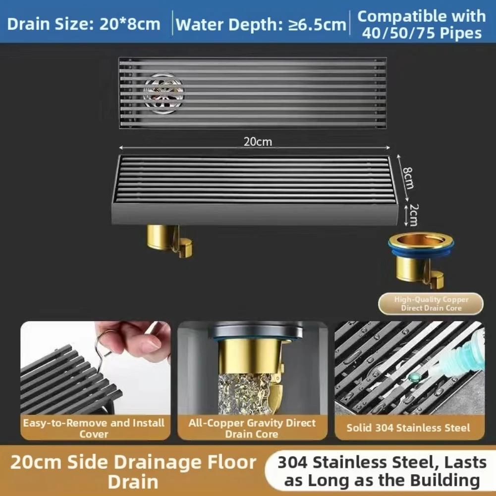 Stainless Steel Floor Drain 304 Material Long Design Efficient Drainage for Bathroom Use Prevents Water Pooling