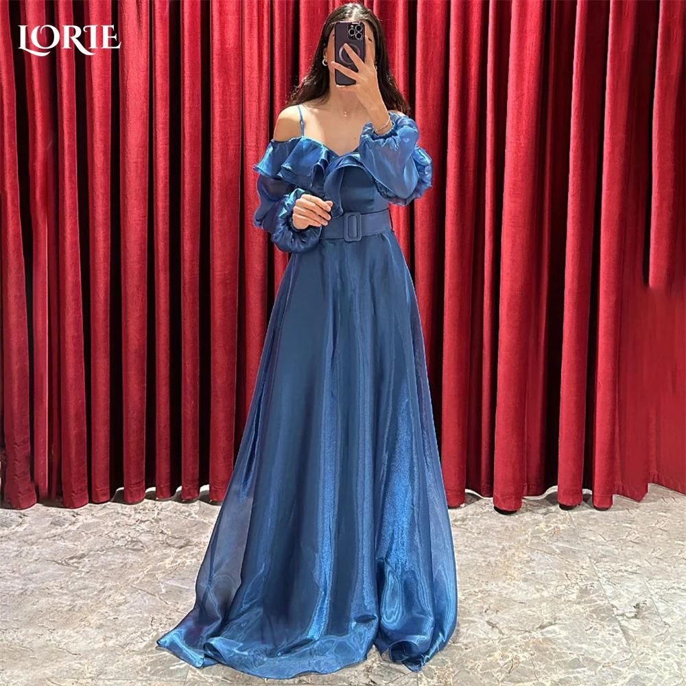 

LORIE Elegant Solid Formal Evening Dresses Spaghetti Straps A-Line Ruched Off Shoulder Prom Dress Puff Sleeves 2023 Party Gowns