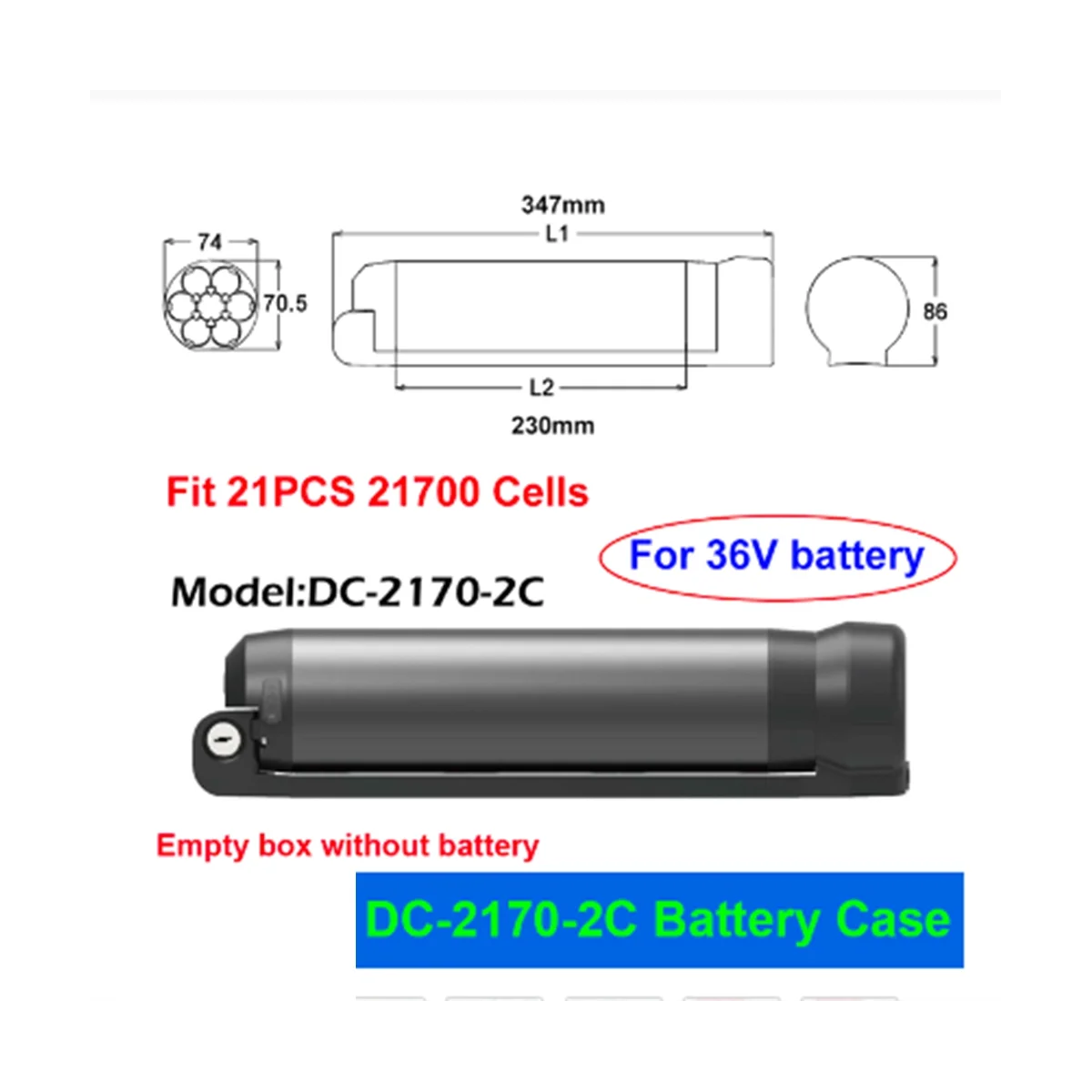 DC-2170-2C EBike Battery Case Empty Box 10S 15A 36V BMS Fit 21PCS Cells Haitu Little Water Kettle Shell(21700)