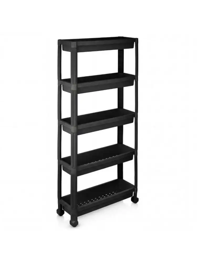 Carrito de Almacenamiento Rodante Delgado de 5 Niveles con Ruedas Suaves para Cocina - Negro