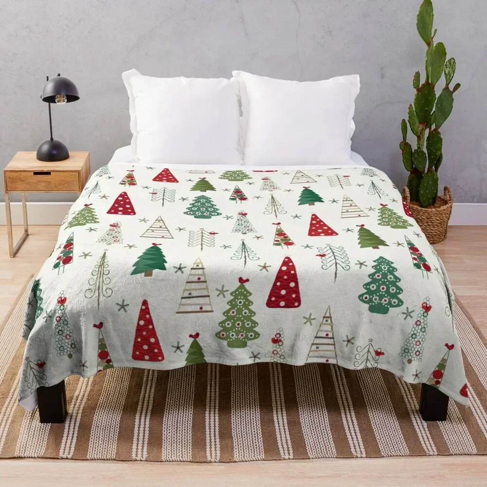 

Swedish Minimalist Christmas Trees Pattern - Classic Red and Green Throw Blanket Cozy Sofa Blanket for TV Watching Napping
