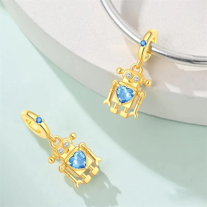 925 الفضة لطيف روبوت الأسرة استبدال الرموز Charms الخرز صالح الأصلي سوار للنساء Diy بها بنفسك مجوهرات عيد ميلاد للأطفال