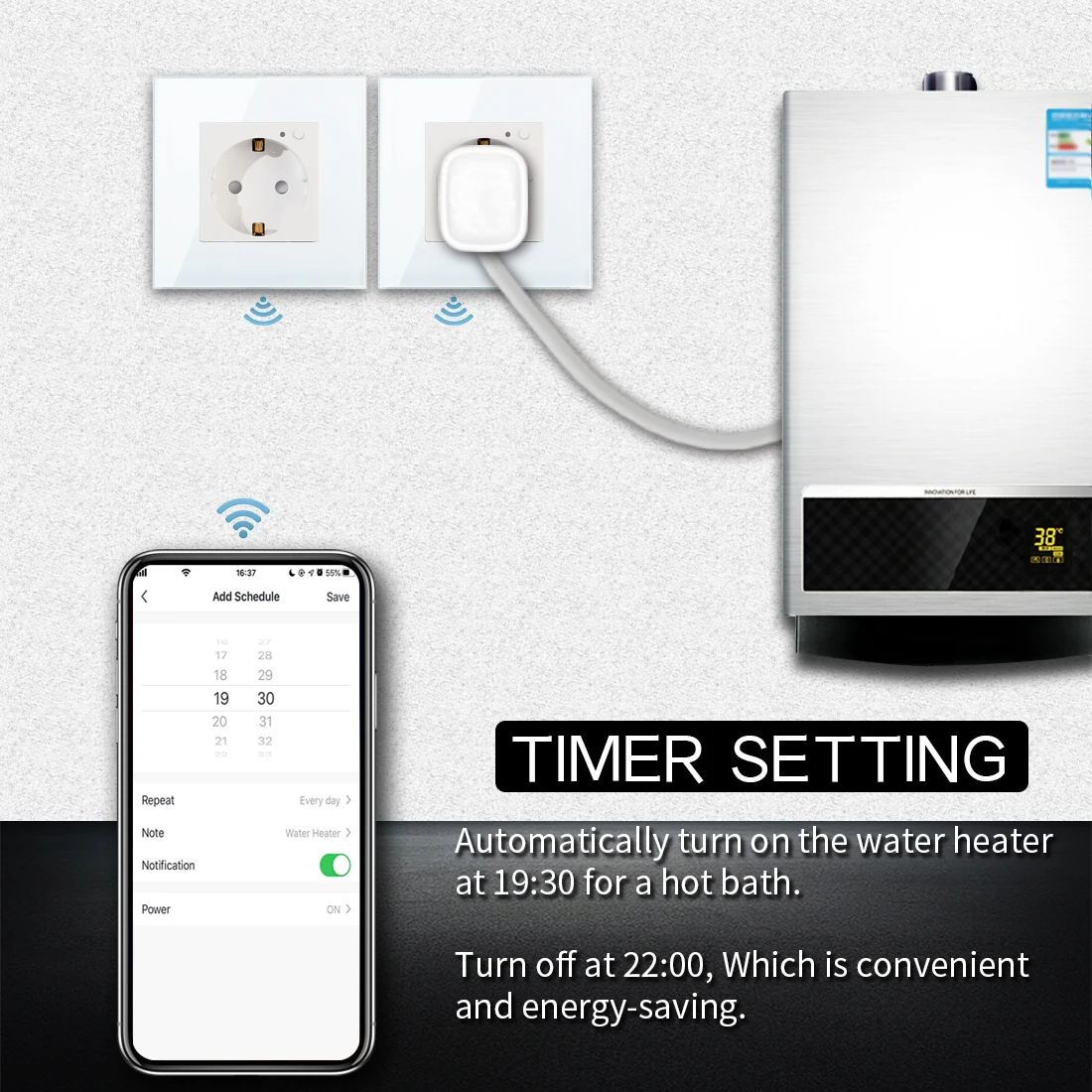 Bingoelec Wifi presa a muro Standard ue pannello in cristallo prese intelligenti funzionano con Tuya Google Home Power Monitor