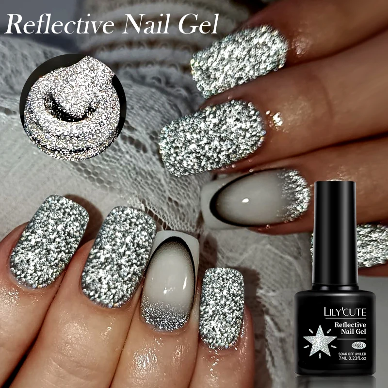 Lilycute-カラフルな反射グリッタージェルマニキュア,超光沢,レーザー,キラキラ,半永久的,浸漬,UV LEDワニス,7ml