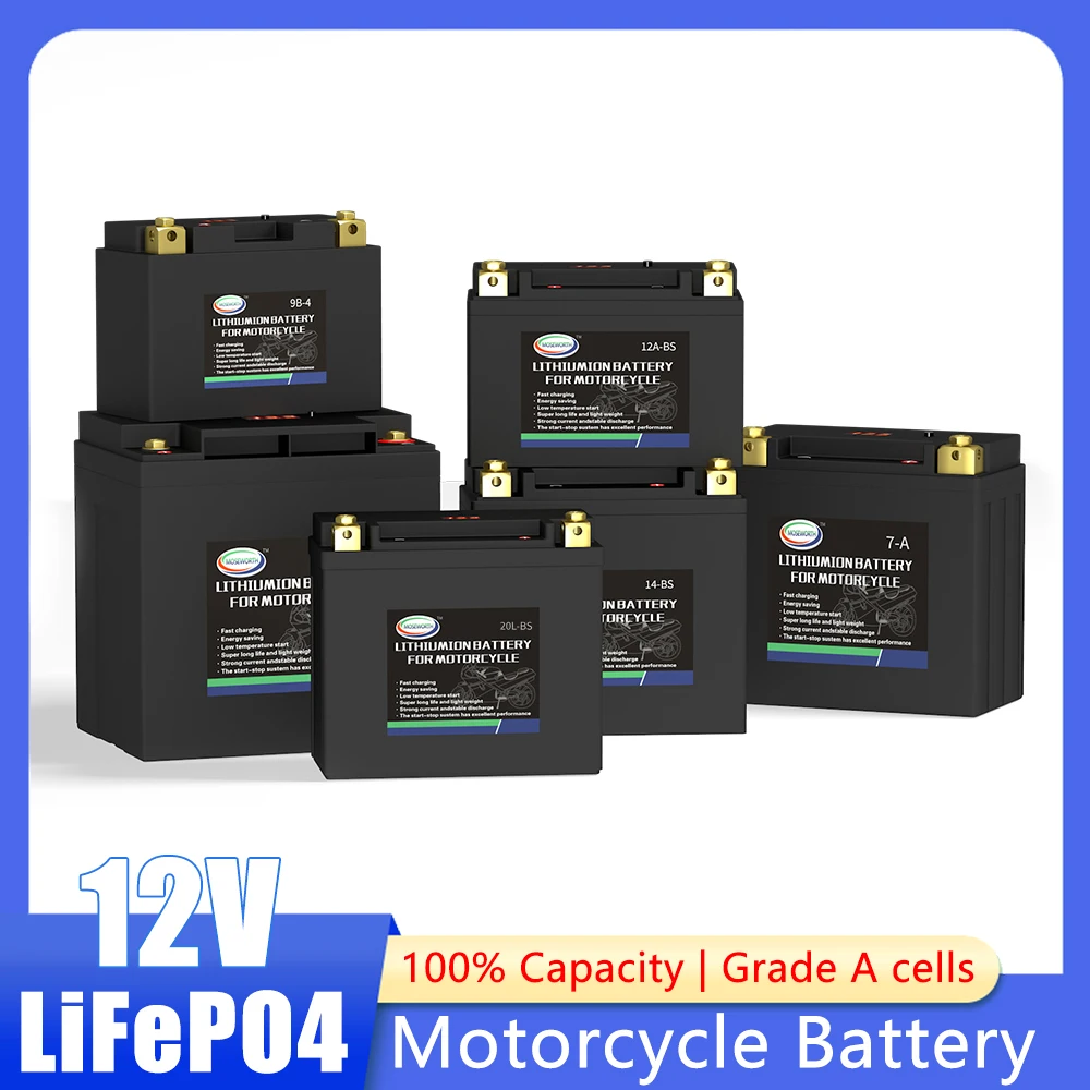 12V LiFePO4 Motorcycle Battery 4Ah 8Ah 9Ah 12Ah 16Ah CCA 260 450 520A Built in BMS Lithium Battery Maintenance Free for ATV UVT