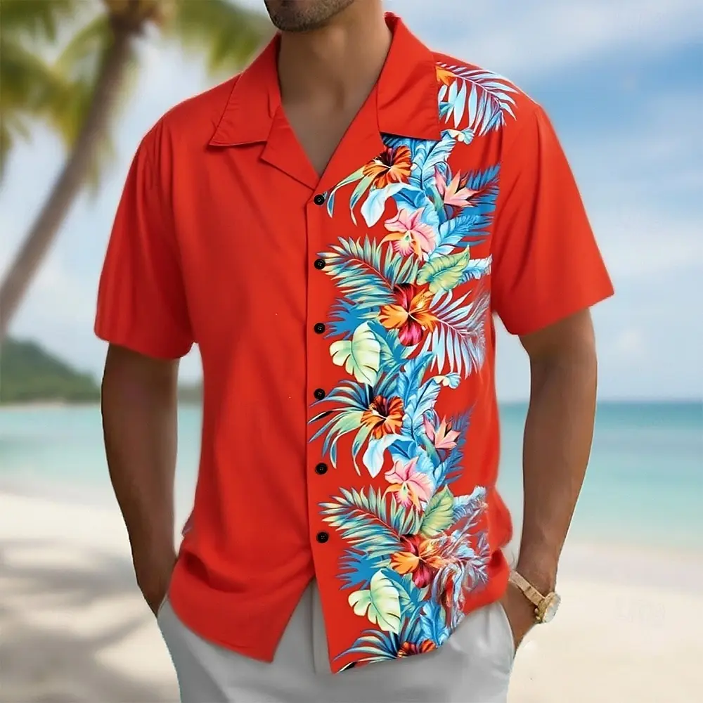 

Men Plus Size Hawaiian Shirt Tropical Floral Print Short Sleeve Casual Button Down Holiday Beach Big & Tall Tops