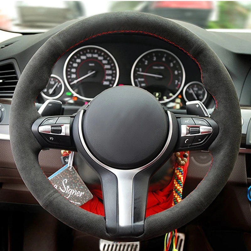 Black Genuine Leather Suede Car Steering Wheel Cover for BMW M Sport F30 F31 F34 X1 F07 X2 F10 F11 F25 F32 F33 F36 X3 F39 F48