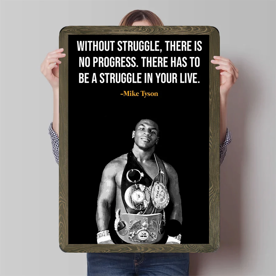Mike Tyson Quote Metal Wall Art Without Struggle There Is No Progress Boxing Legend Inspirational Decor for Home Gym Office