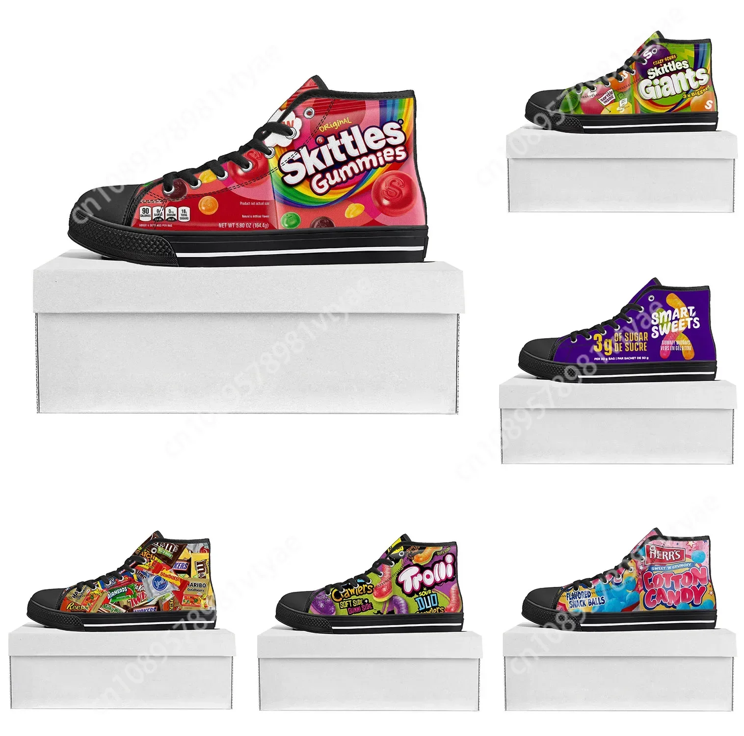 

Funny Candy Food Snack High Top High Quality Sneakers Mens Womens Teenager Canvas Sneaker Custom Made Shoe Casual Couple Shoes