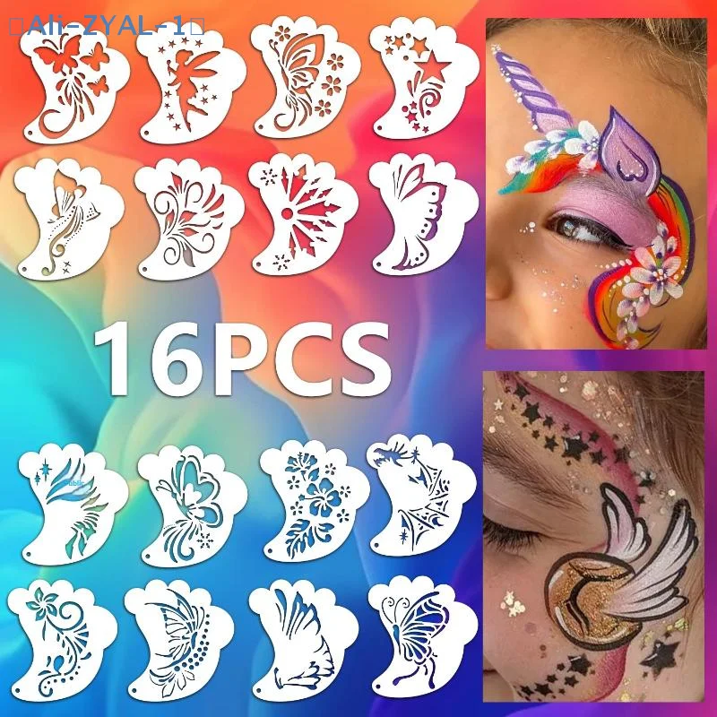 【ZYAL-1】Juego de 16 Plantillas Reutilizables para Pintar la Cara y Tatuajes, Plantillas Huecas para Arte Corporal, Plantillas DIY para Cejas