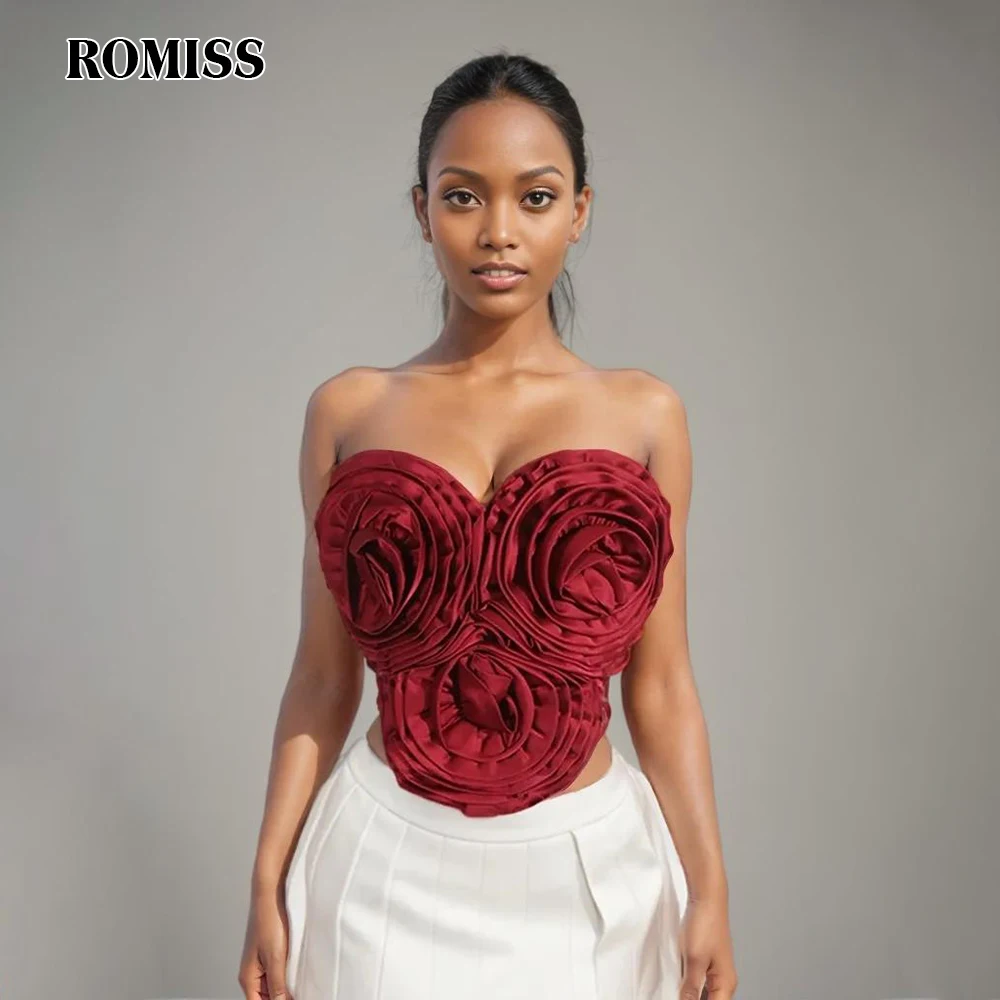 ROMISS stitching vest three -dimensional flower sleeveless stitching zipper exposed shoulder sexy body tube top vest