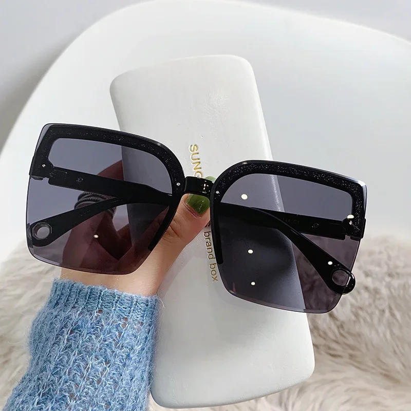 Oversized Sunglasses Man Woman Fashion Rimless Vintage Square Sun Glasses Eyewear Luxury Brand Design UV400 Female Shades view 2