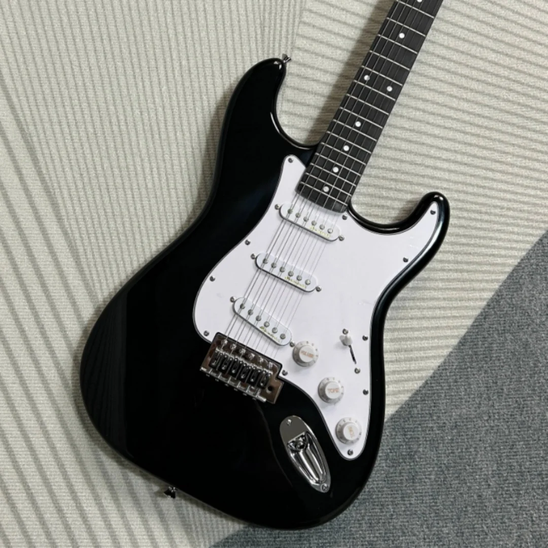 جيتار كهربائي عالي الجودة باللون الأسود ST من خشب الورد ولوحة أصابع SSS التقاطات لعشاق الموسيقى مناسبة لعروض الفرقة المباشرة #2