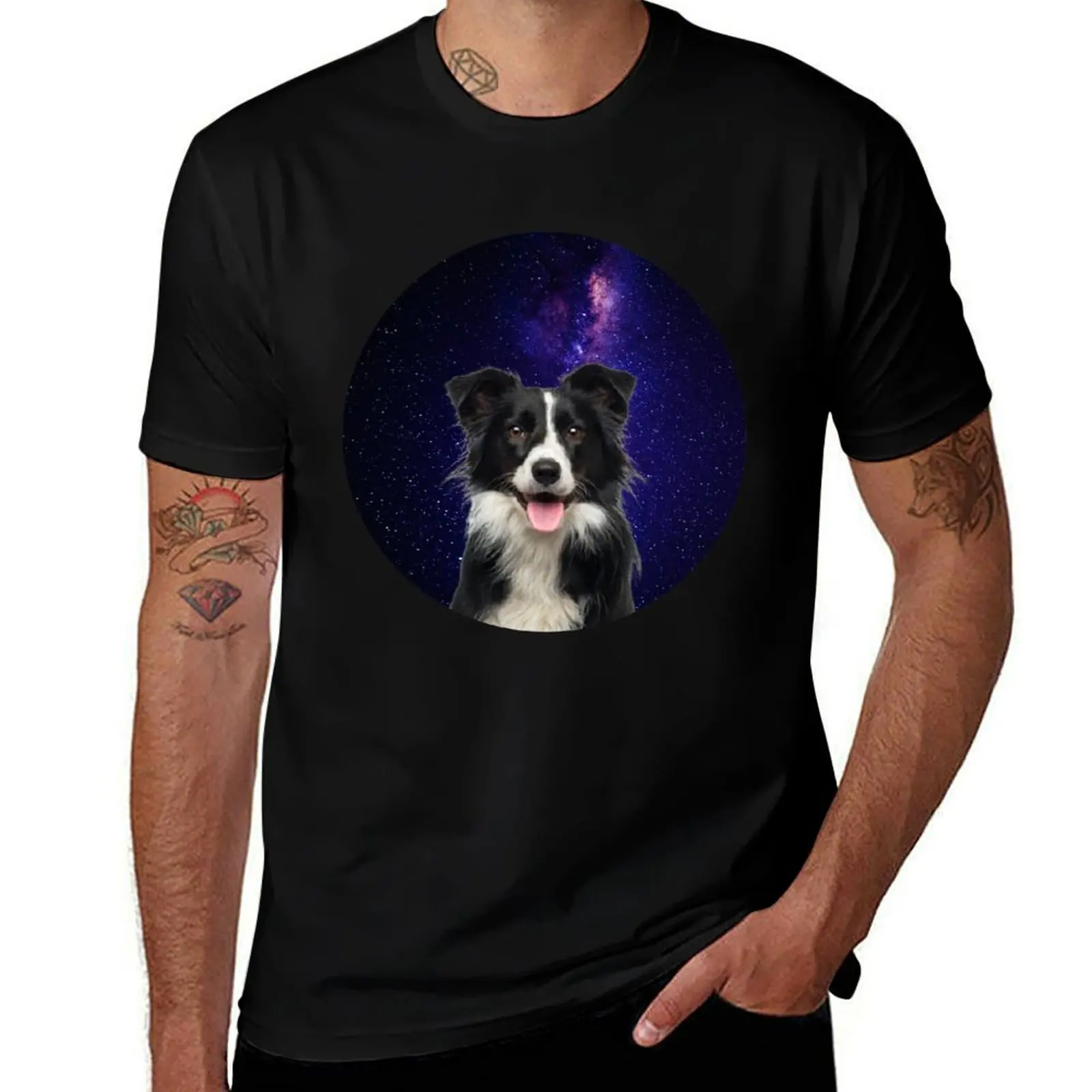 funny border collie lover face dog galaxy gift T-Shirt Breathable Sportswear for Men T-Shirt