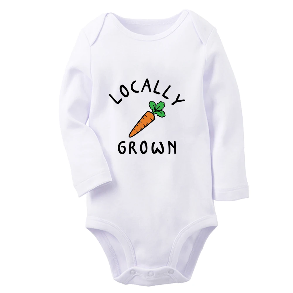 iDzn New Locally Grown Cute Carrot Baby Rompers Baby Boys Girl Fun Print Bodysuit Infant Long Sleeves Jumpsuit Kids Soft Clothes