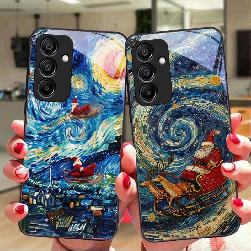 Лучшее для рождественских санок для Samsung A20 30 A22 23 24 25 26 31 32 33 A34 35 42 50 51 52 53 54 55 56 70 71 72 73 стеклянный чехол для телефона