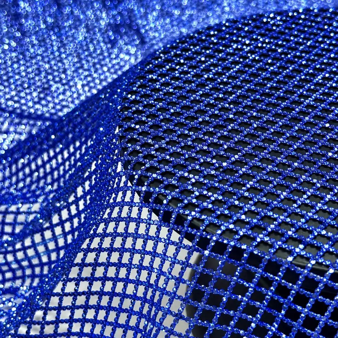 All Over Glitter Rhinestone Tulle Fabric Crystal Mesh Hotfix Grid Net Hollow Out for Bridal Evening Party Dress Craft Decoration