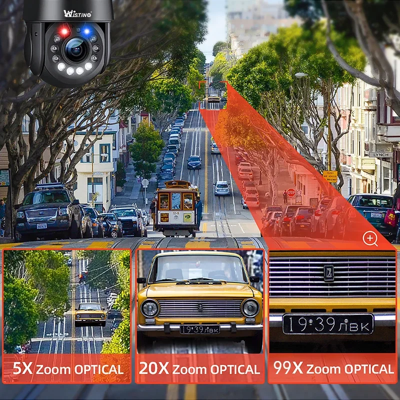 Wistino 8MP في الهواء الطلق 99X التكبير UHD كاميرا متحركة كشف الحركة اللون للرؤية الليلية قبة معدنية كاميرا مراقبة تعمل بالواي فاي