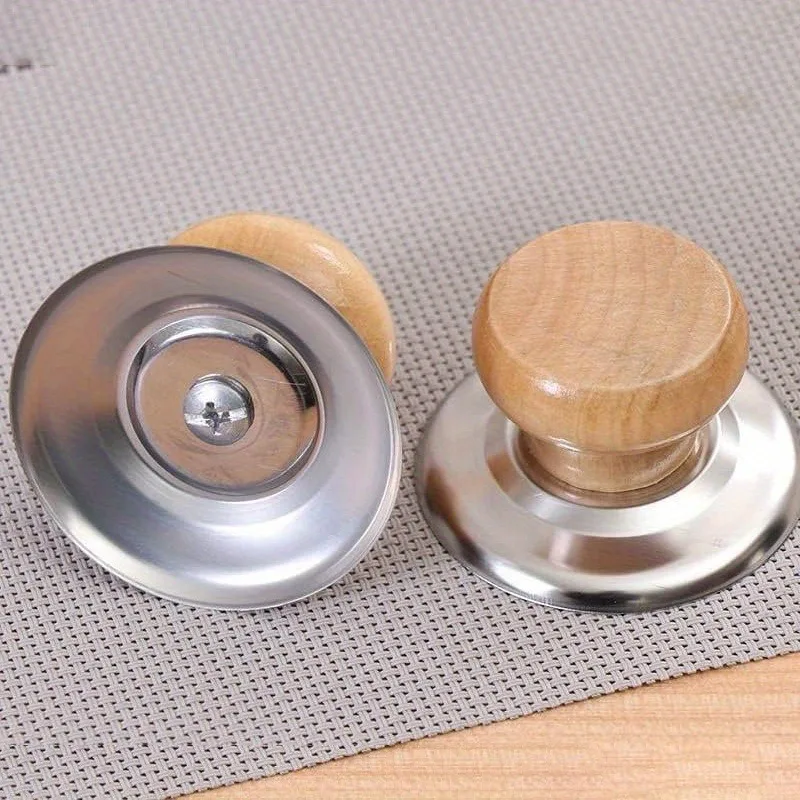 Anti‑Scald Pot Lid Replacement Knobs, Wooden Heat‑Resistant Handle Featuring Stainless Steel Base for Pots Pans