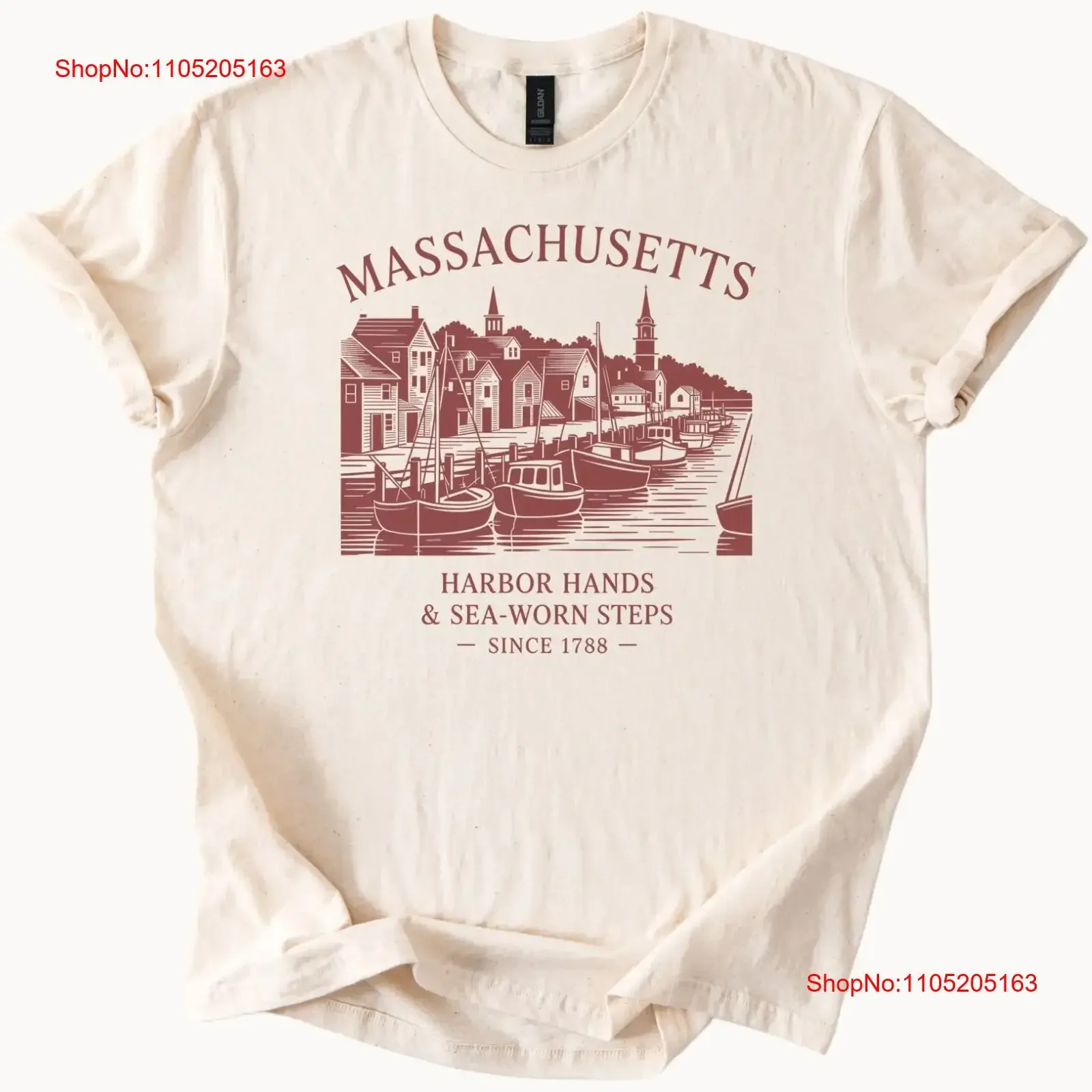 

Футболка Massachusetts Harbor Town с морскими лодками, бережная сцена, морской потертый шаг, винтажный стираный универсальный повседневный унисекс для мужчин