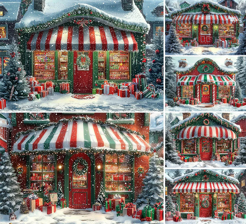 

Mehofond Christmas Candy Store Backdrop for Kids Family Portrait Photography Chocolate Sticks Candies Windows Decor Background