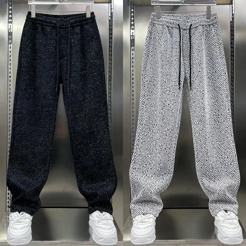 

2025 New High-end Chenille Diagonal Striped Wide-leg Straight Men's Loose Versatile Casual Pants