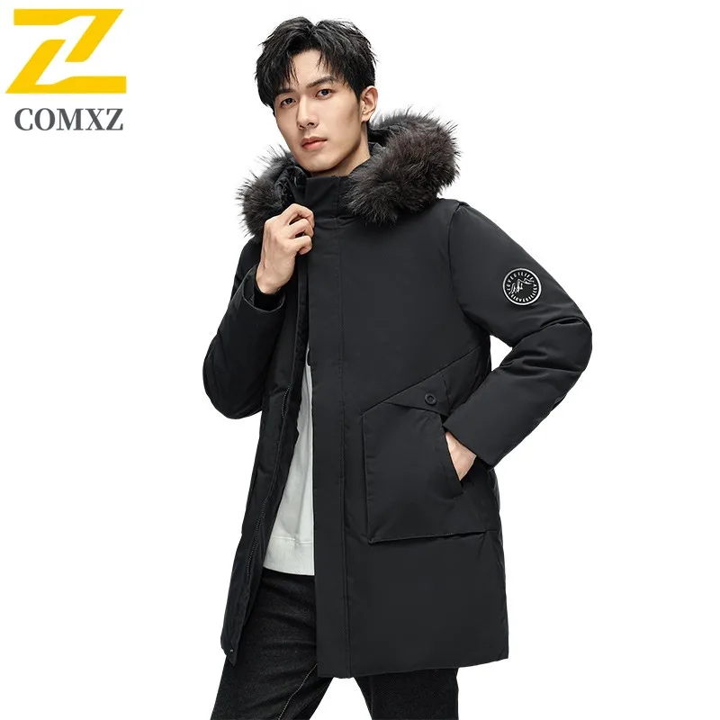 COMXZ Men Cotton Padded Jacket Scratch Resistant Warm Outdoor Adventure Skiing Padding Coat Hiking Hooded Windproof Parker Coat